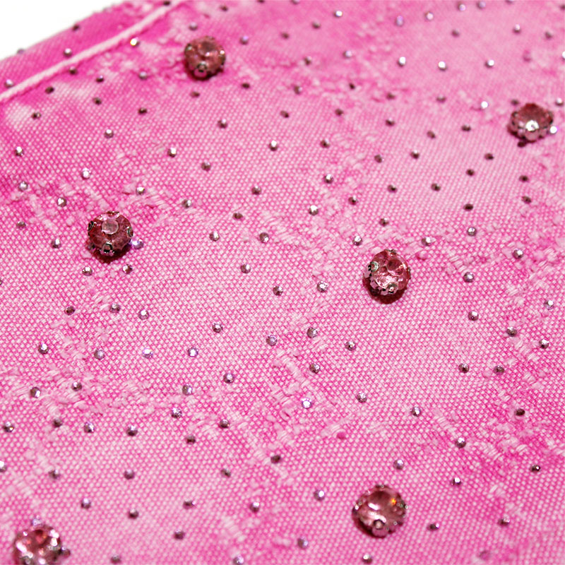 VINTAGE PINK EMBELLISHED DENIM -PINK-