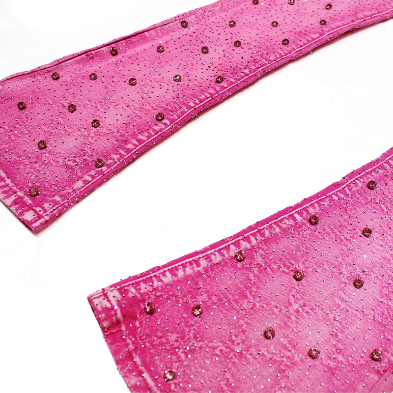 VINTAGE PINK EMBELLISHED DENIM -PINK-