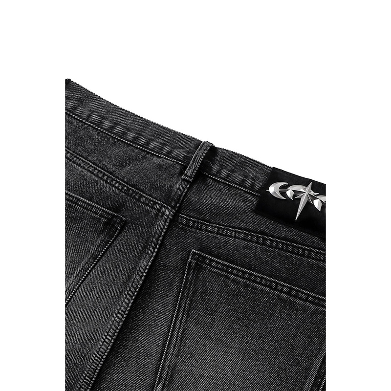 LUMINOUS RHINESTONE CROPPED JEANS -BLACK-