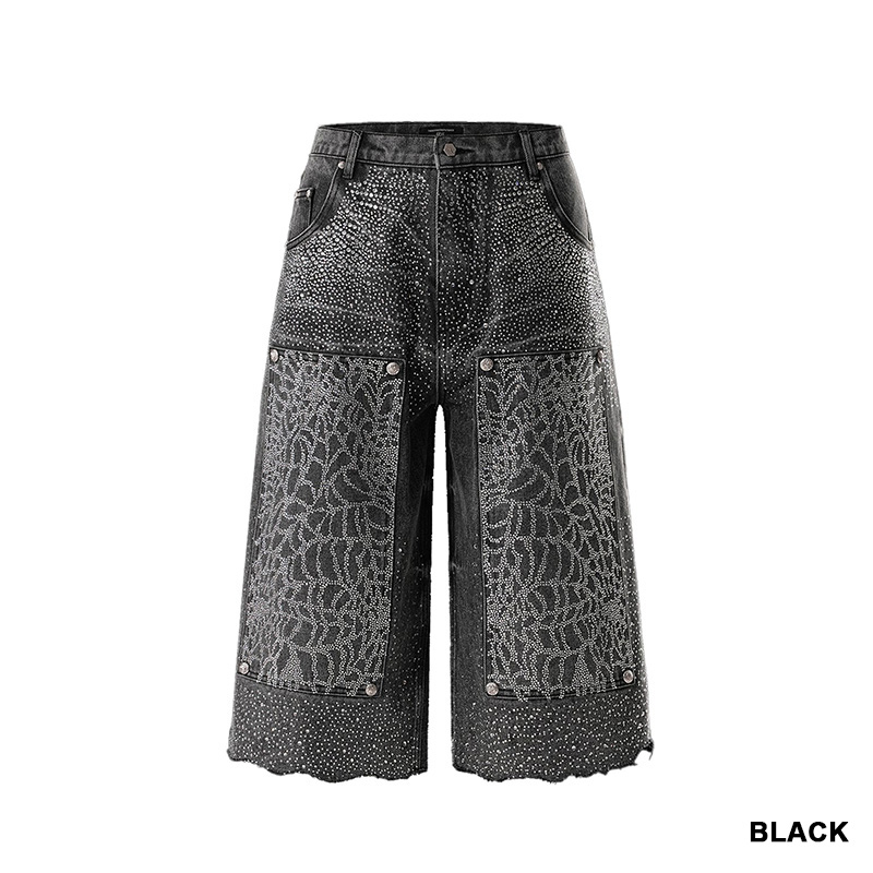 LUMINOUS DAWN RHINESTONE COBWEB CROPPED JEANS -2.COLOR-