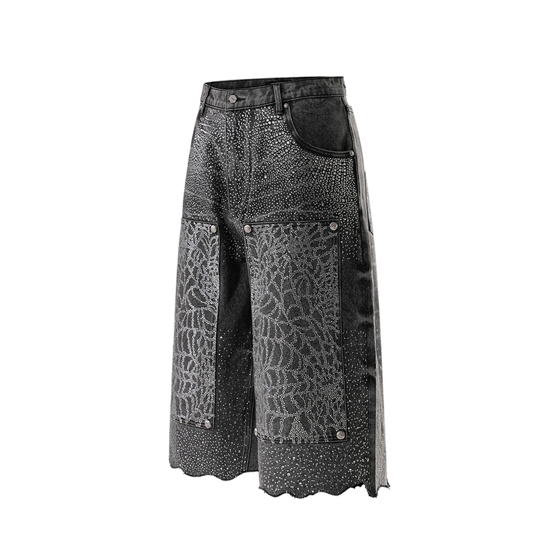 LUMINOUS DAWN RHINESTONE COBWEB CROPPED JEANS -2.COLOR-