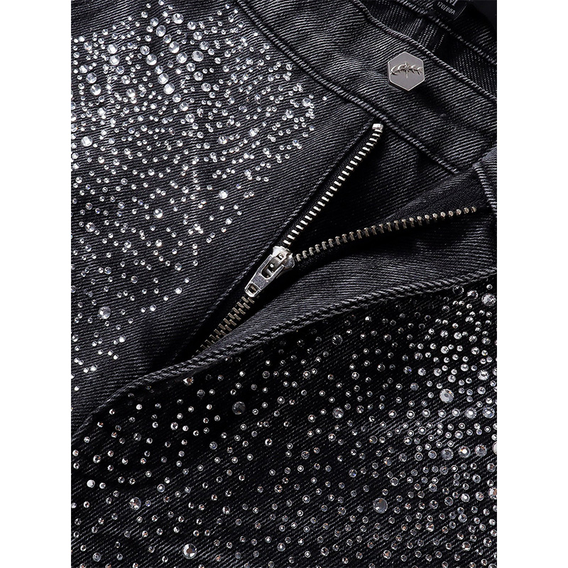 LUMINOUS DAWN RHINESTONE COBWEB CROPPED JEANS -2.COLOR-