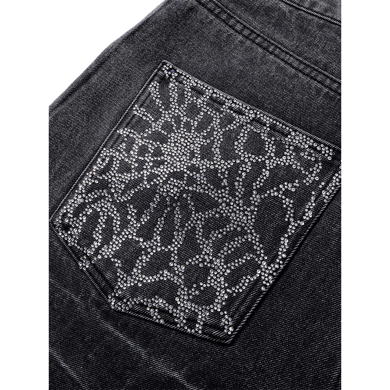 LUMINOUS DAWN RHINESTONE COBWEB CROPPED JEANS -2.COLOR-