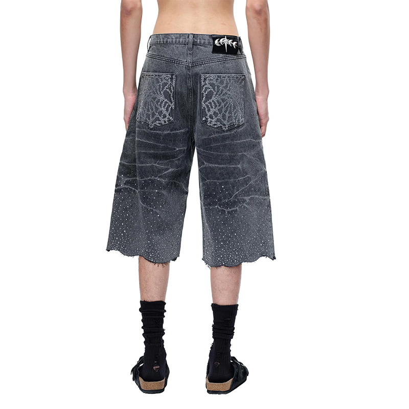 LUMINOUS DAWN RHINESTONE COBWEB CROPPED JEANS -2.COLOR-