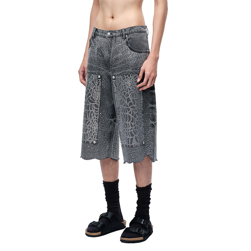 LUMINOUS DAWN RHINESTONE COBWEB CROPPED JEANS -2.COLOR-