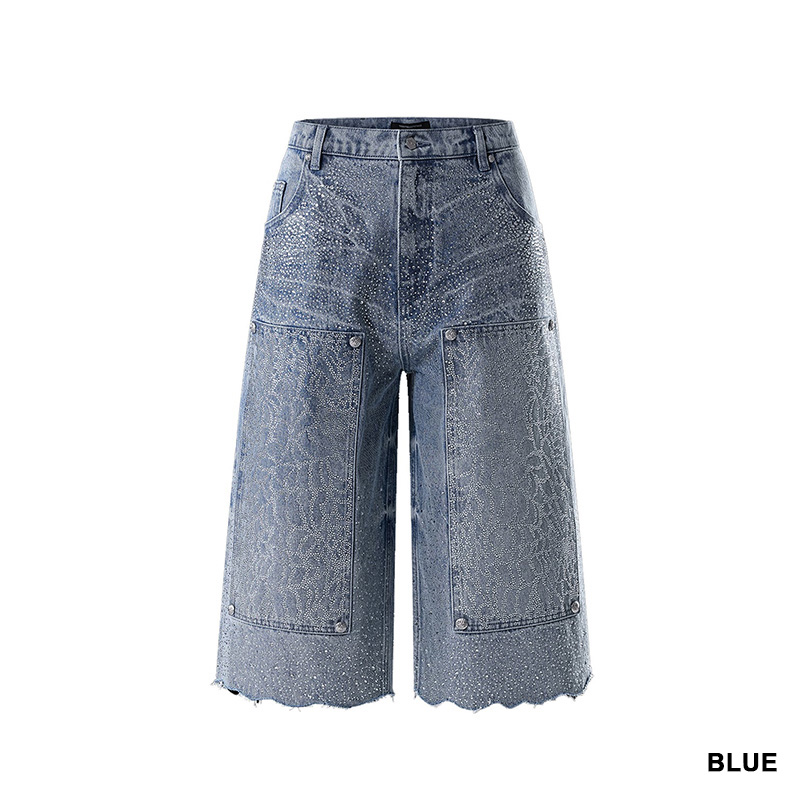 LUMINOUS DAWN RHINESTONE COBWEB CROPPED JEANS -2.COLOR-