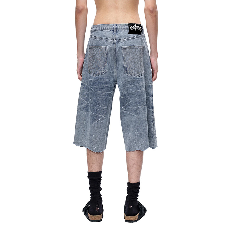 LUMINOUS DAWN RHINESTONE COBWEB CROPPED JEANS -2.COLOR-