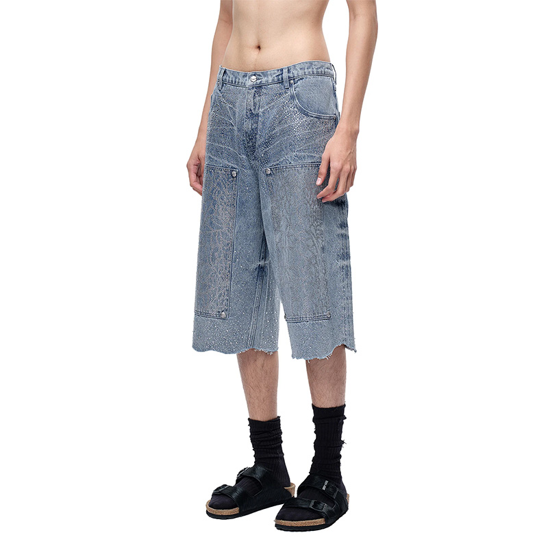 LUMINOUS DAWN RHINESTONE COBWEB CROPPED JEANS -2.COLOR-