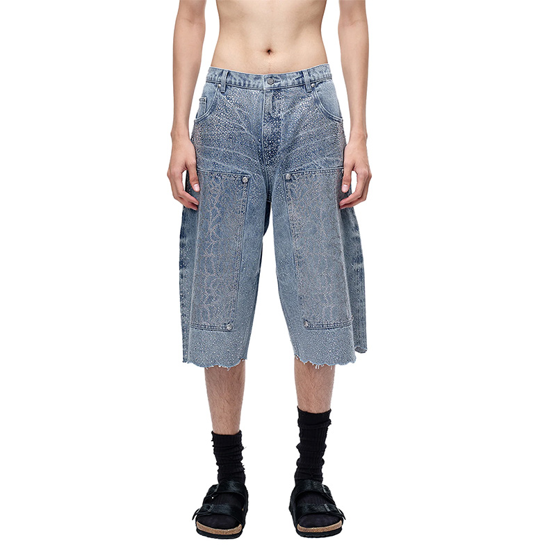 LUMINOUS DAWN RHINESTONE COBWEB CROPPED JEANS -2.COLOR-