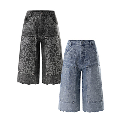 LUMINOUS DAWN RHINESTONE COBWEB CROPPED JEANS -2.COLOR-