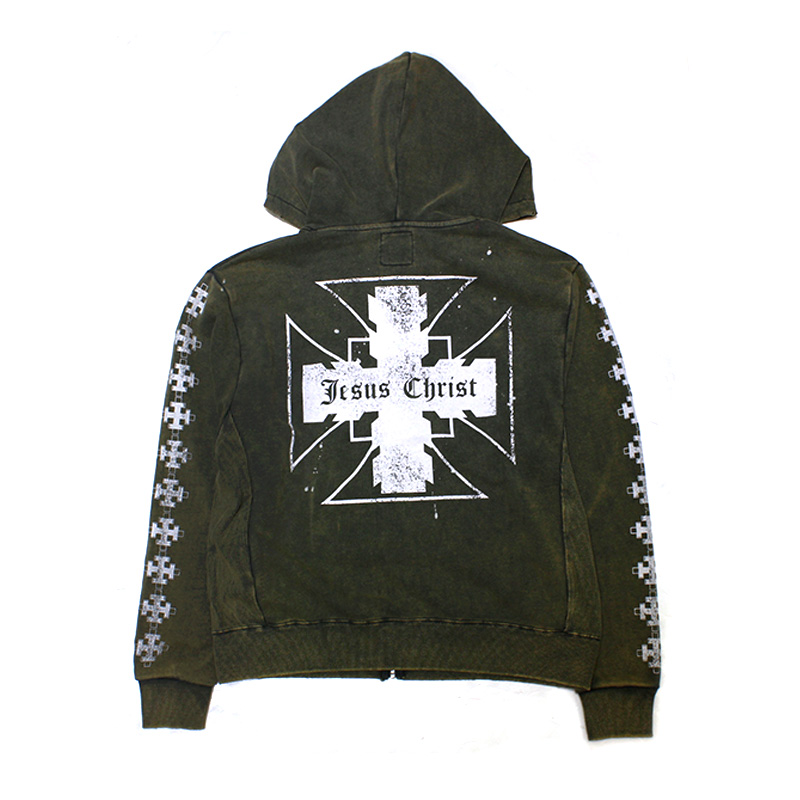 CROSS ZIP UP VINTAGE HOODIE -2.COLOR-