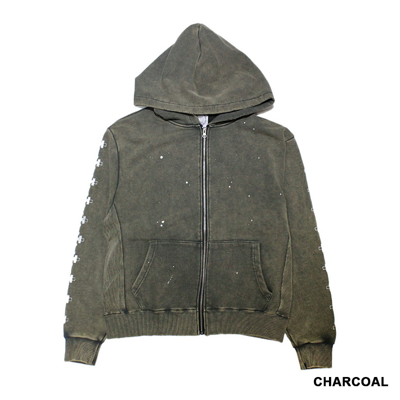 CROSS ZIP UP VINTAGE HOODIE -2.COLOR-