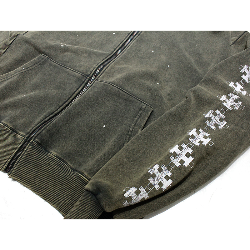 CROSS ZIP UP VINTAGE HOODIE -2.COLOR-