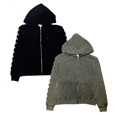 CROSS ZIP UP VINTAGE HOODIE -2.COLOR-