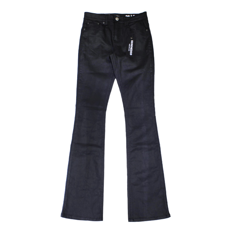 CAVIAR WAX STACKED JEANS -BLACK-
