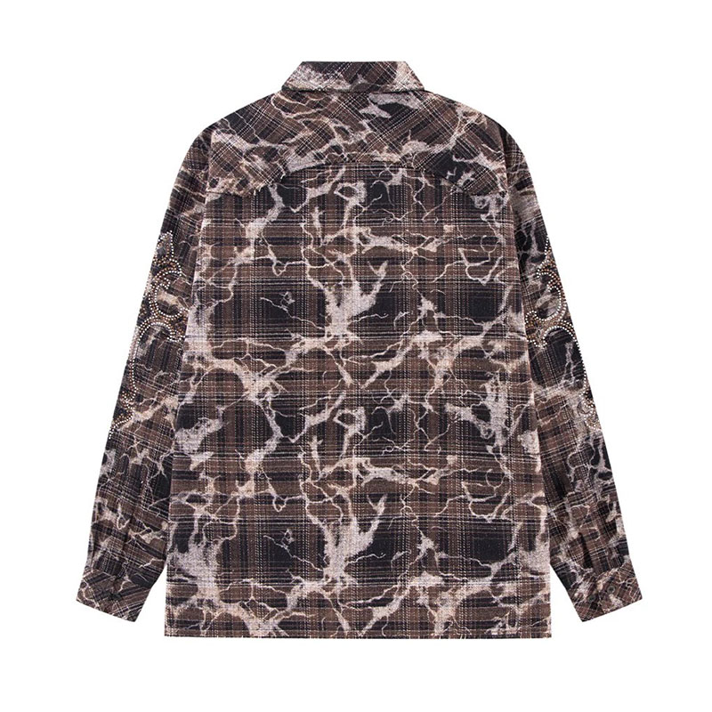 CROSS RHINESTONE CHECK SHIRTS -BROWN-