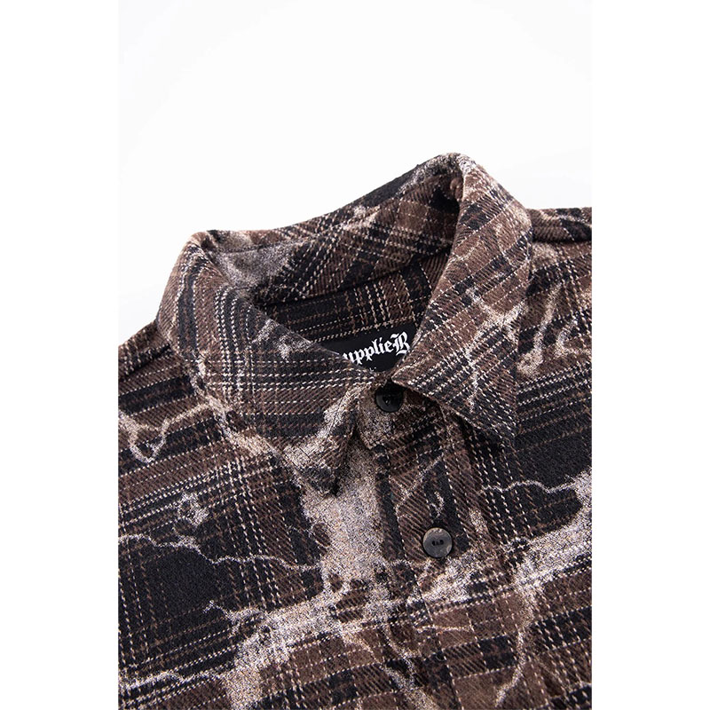CROSS RHINESTONE CHECK SHIRTS -BROWN-