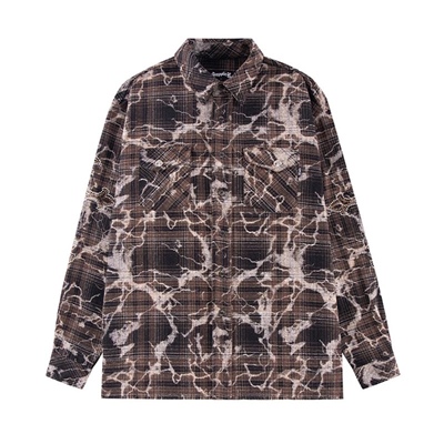 CROSS RHINESTONE CHECK SHIRTS -BROWN-