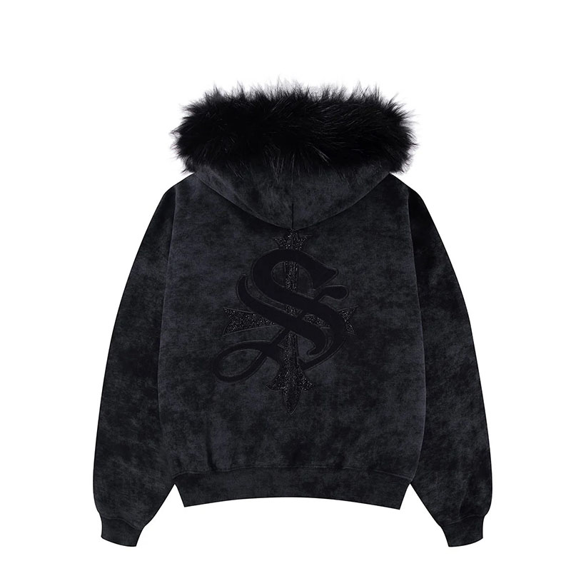 FAUX FUR CROSS ZIP HOODIE -2.COLOR-