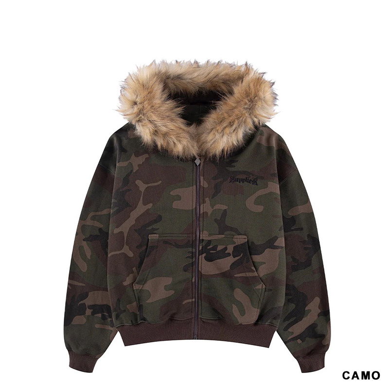 FAUX FUR CROSS ZIP HOODIE -2.COLOR-