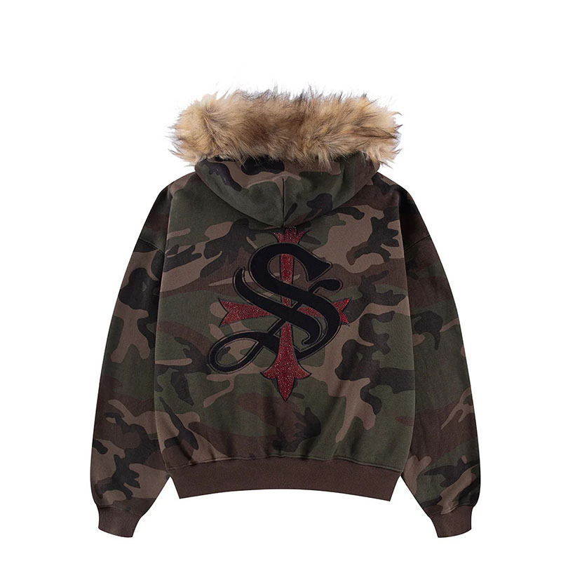 FAUX FUR CROSS ZIP HOODIE -2.COLOR-