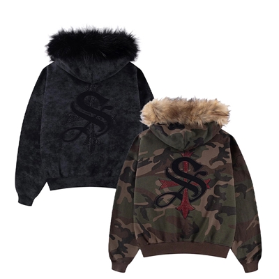 FAUX FUR CROSS ZIP HOODIE -2.COLOR-