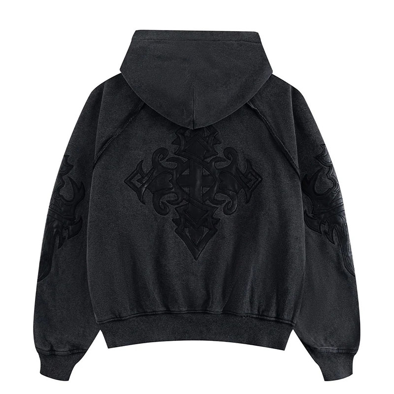 DAGGER LEATHER PATCH ZIP HOODIE -2.COLOR-