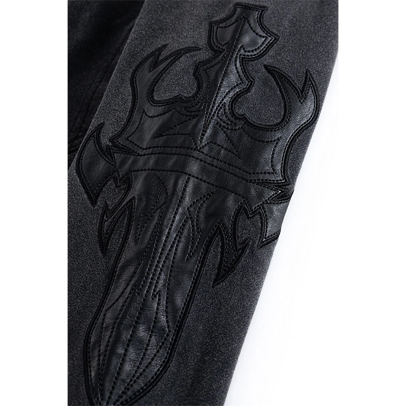 DAGGER LEATHER PATCH ZIP HOODIE -2.COLOR-