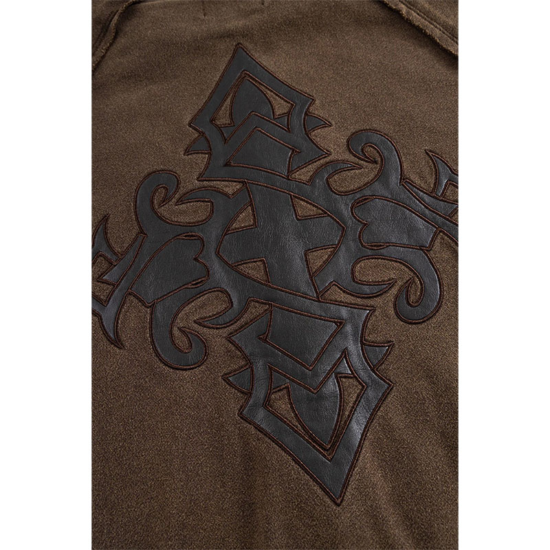 DAGGER LEATHER PATCH ZIP HOODIE -2.COLOR-