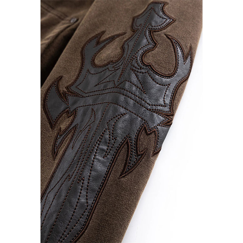 DAGGER LEATHER PATCH ZIP HOODIE -2.COLOR-