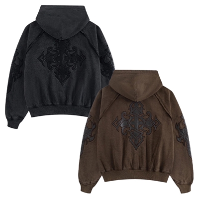 DAGGER LEATHER PATCH ZIP HOODIE -2.COLOR-