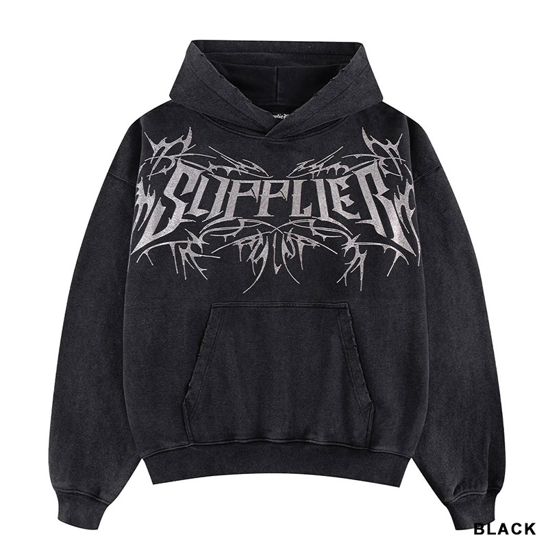 VINTAGE WASH TRIBAL RHINESTONE LOGO HOODIE  -2.COLOR-