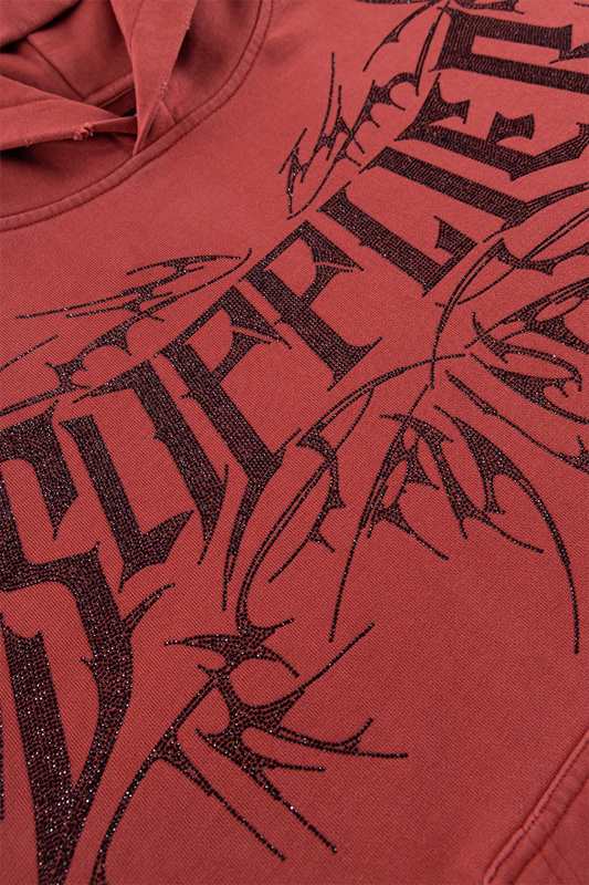 VINTAGE WASH TRIBAL RHINESTONE LOGO HOODIE  -2.COLOR-