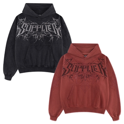VINTAGE WASH TRIBAL RHINESTONE LOGO HOODIE  -2.COLOR-