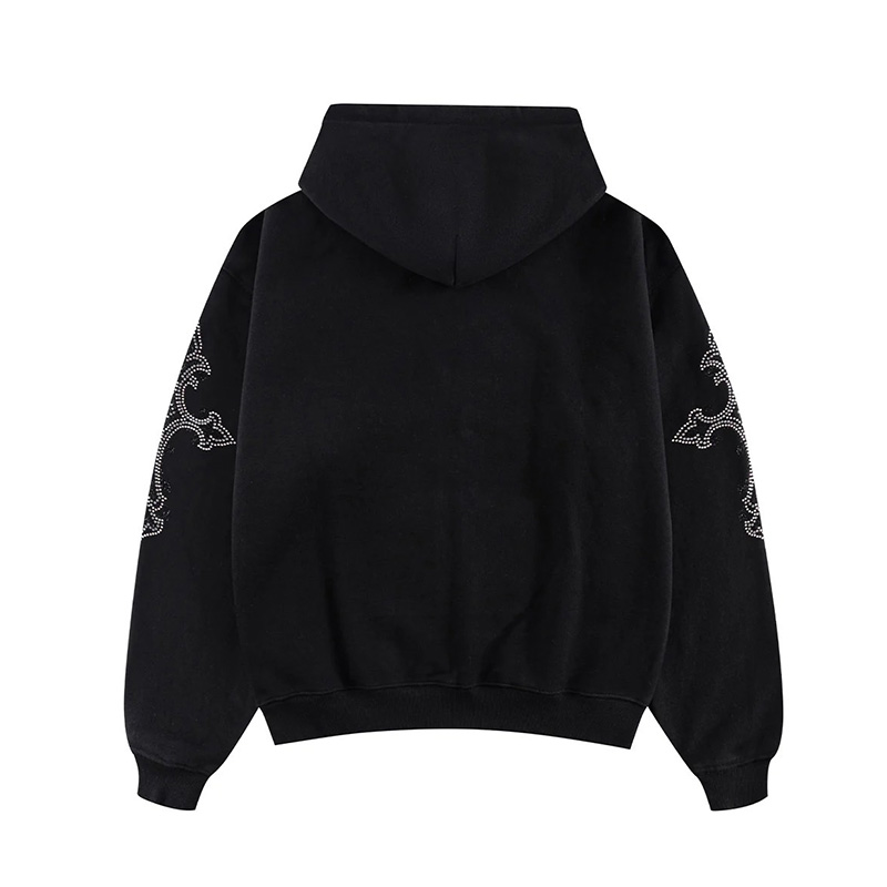 RHINESTONE CROSS SLEEVE ZIP HOODIE -2.COLOR-
