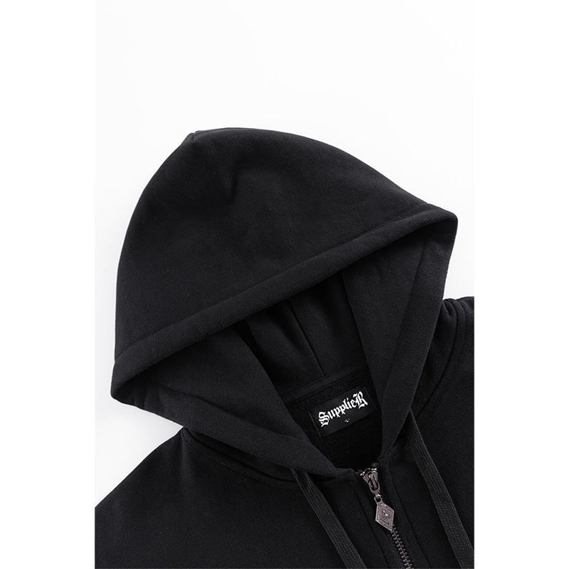 RHINESTONE CROSS SLEEVE ZIP HOODIE -2.COLOR-