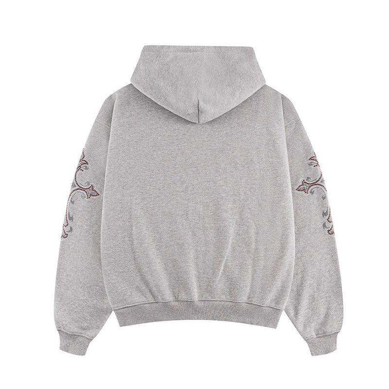 RHINESTONE CROSS SLEEVE ZIP HOODIE -2.COLOR-