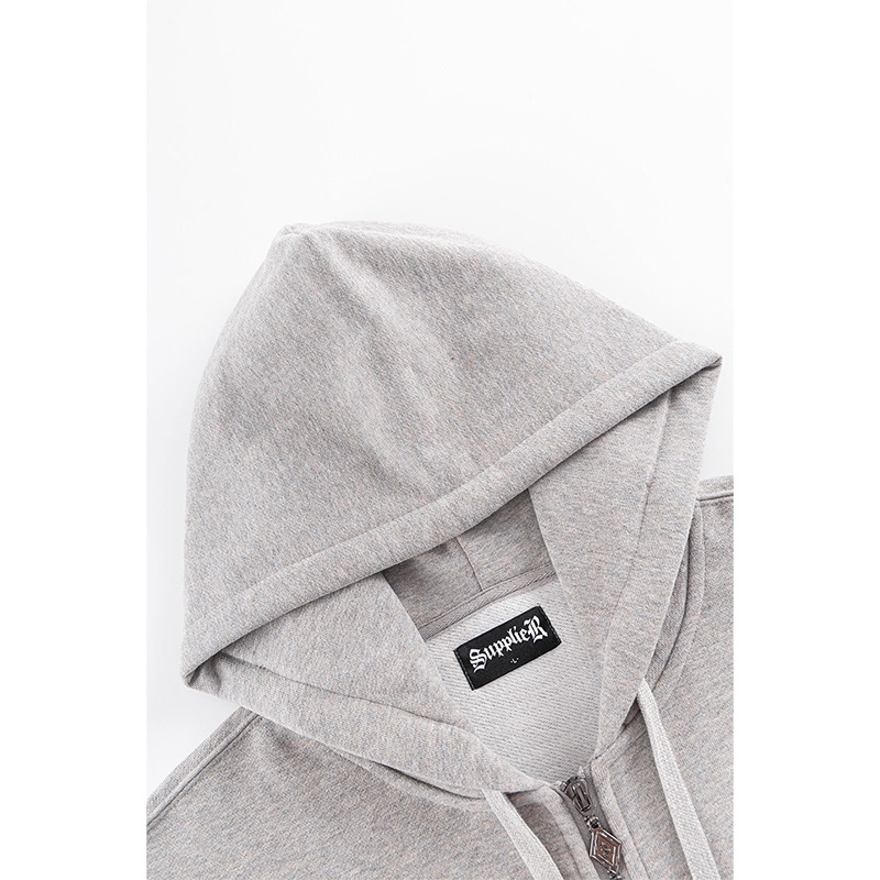 RHINESTONE CROSS SLEEVE ZIP HOODIE -2.COLOR-