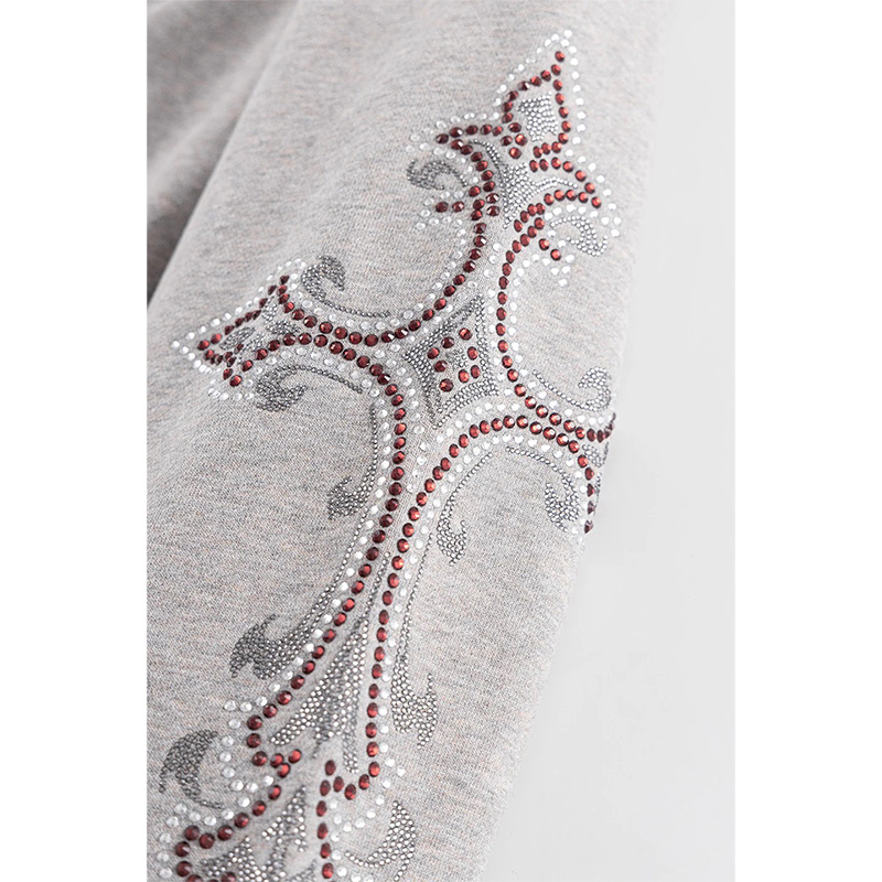 RHINESTONE CROSS SLEEVE ZIP HOODIE -2.COLOR-