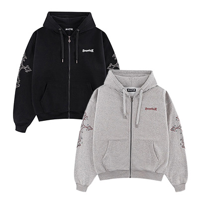 RHINESTONE CROSS SLEEVE ZIP HOODIE -2.COLOR-
