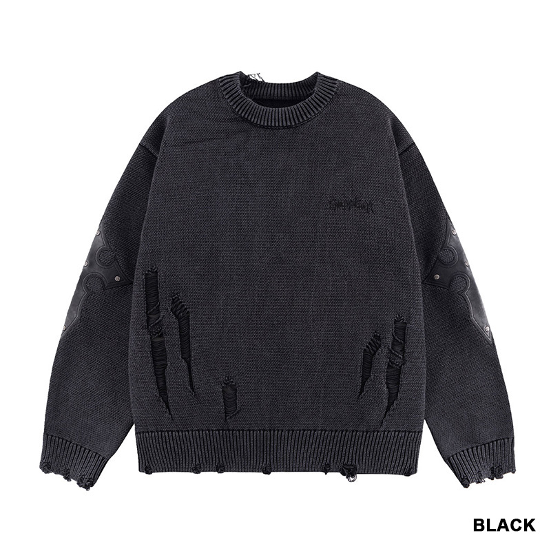 DISTRESSED CROSS LEATHER PATCH CREW KNIT V2 -2.COLOR-