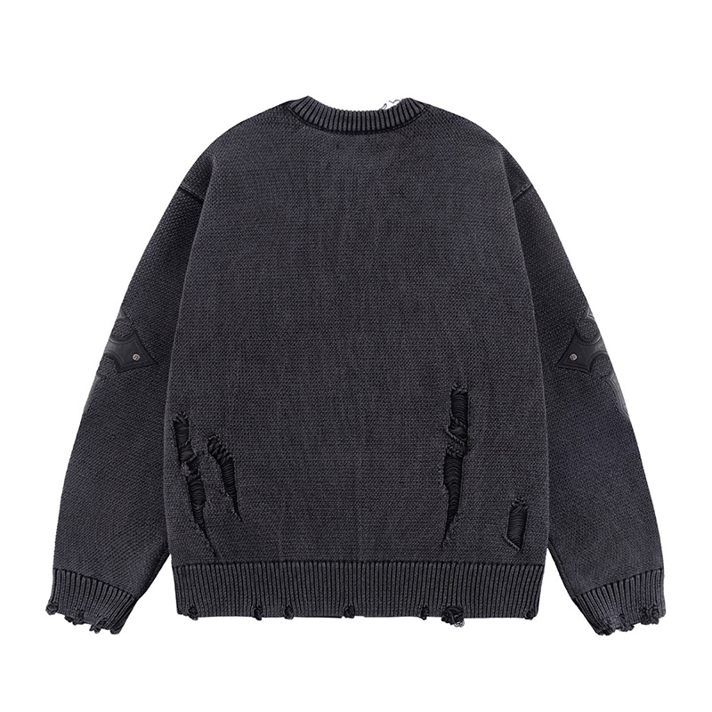 DISTRESSED CROSS LEATHER PATCH CREW KNIT V2 -2.COLOR-