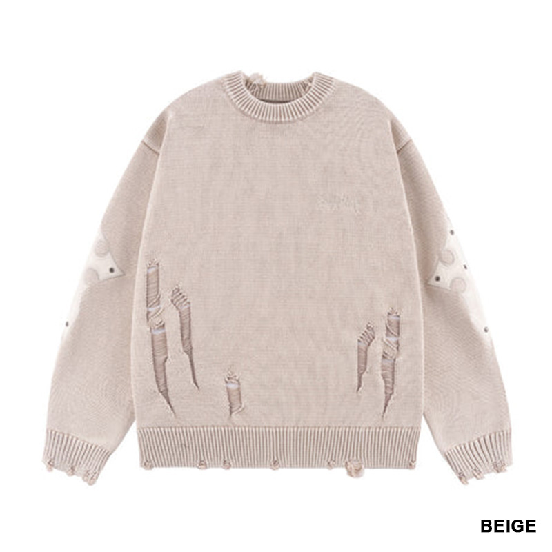 DISTRESSED CROSS LEATHER PATCH CREW KNIT V2 -2.COLOR-