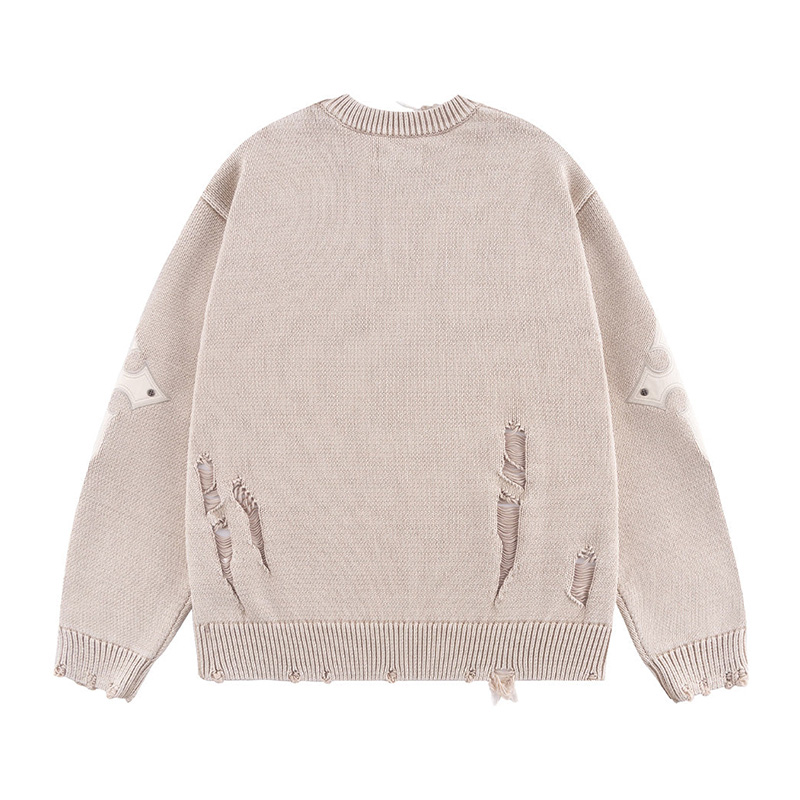 DISTRESSED CROSS LEATHER PATCH CREW KNIT V2 -2.COLOR-