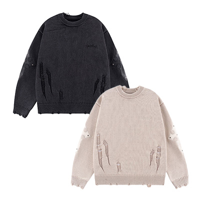 DISTRESSED CROSS LEATHER PATCH CREW KNIT V2 -2.COLOR-
