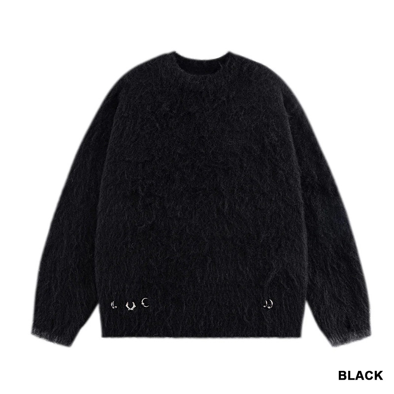 TRIBAL CROSS PIERCED SHAGGY KNIT -2.COLOR-