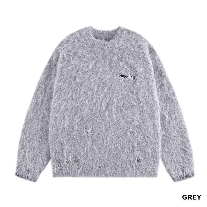 TRIBAL CROSS PIERCED SHAGGY KNIT -2.COLOR-