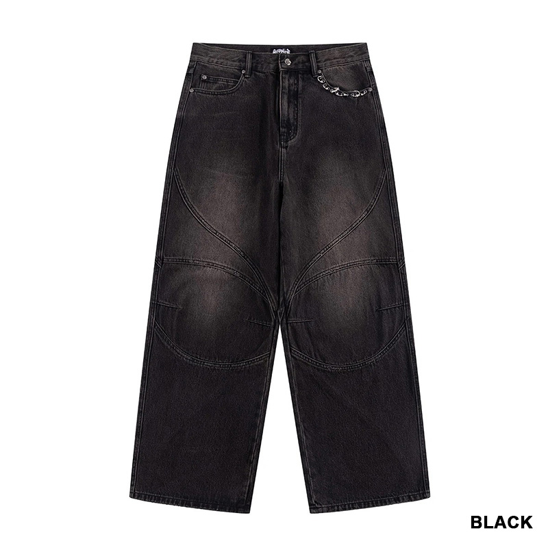 SWITCHING PIERCED BAGGY JEANS -2.COLOR-