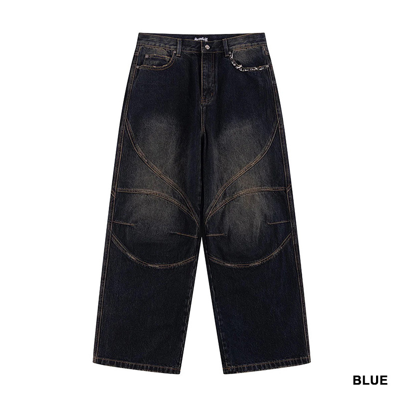 SWITCHING PIERCED BAGGY JEANS -2.COLOR-