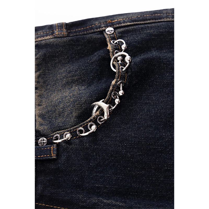 SWITCHING PIERCED BAGGY JEANS -2.COLOR-